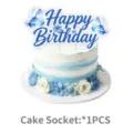 Blue butterfly birthday cake topper set with floral design, perfect for party decoration. - Blue Butterfly Large Cake Topper / 1 Piece/Pack