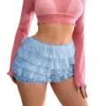 Tief geschnittene Spitzen-Rüschen-Minishorts Damen süße Y2K Kuchenrock-Hose Sommer Streetwear - S / Unterteile / Blau