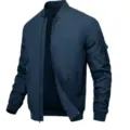 Veste bomber homme casual unie fermeture eclair vetement de travail streetwear manteau - Bleu foncé
