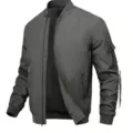 Blouson aviateur homme style américain classique, uni, fermeture éclair et poche bras. - Gris foncé