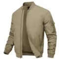 Blouson aviateur homme casual couleur unie coupe ample fermeture éclair mode vestimentaire - Kaki