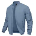 Blouson aviateur homme casual uni fermeture eclair veste elegante avec poche de manche. - Bleu saphir
