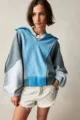 Dames vintage kleurenblock trui sweatshirt casual revers V-hals losse patchwork - S / Tops / Blauw Grijs Patchwork
