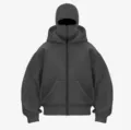 Oversized fleece zip-up hoodie with integrated mask balaclava design, dark gray winter outerwear. - XS / Tops / Dark Gray