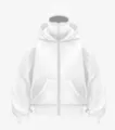 White fleece-lined zip-up hoodie with integrated balaclava mask for casual streetwear winter. - XS / Tops / White