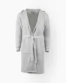 Grey hooded bathrobe for men and women, soft fleece lounge robe with belt and pockets. - M / Robe / Gray