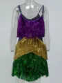Robe costume de carnaval à franges métalliques violet or vert. Idéal pour fête festive. - 3XL / Robes / Coloré