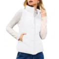 Women winter white quilted puffer vest casual sleeveless stand collar zip up outerwear top - White