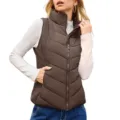 Women's casual stand-up collar quilted zip-up puffer vest winter sleeveless outerwear jacket - Coffee