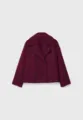 Detailed view of the elegant cropped double-breasted wool coat featuring wide lapels. - Red