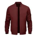 Blouson Aviateur Homme Bordeaux Casual Fermeture Éclair Veste Légère Unie Style Rétro - Bordeaux