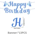 Close-up detail of blue glitter birthday banner letter H with dimensions and 13pcs spec. - Blue Glitter Butterfly Birthday Banner / 13 Pieces/Pack