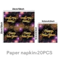 Black gold fireworks happy new year paper napkin detail view, size 33cm and 20pcs set. - Napkins / 20 Pieces Set