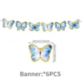 Blue watercolor butterfly banner party decoration set with six pieces, size 14x10cm for events. - Blue Butterfly Garland