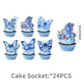 Blue butterfly cupcake toppers party decoration set of 24 pieces for birthday celebration. - Blue Butterfly Small Cupcake Toppers / 24 Pieces/Pack