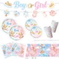 Detailansicht von süßen Aquarell Teddybär Geschlecht enthüllen Party Pappbechern und Tische - 6-teiliges Set