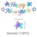 Happy New Year party banner decoration, 13 pieces watercolor fireworks design, festive decor. - 13Pcs / Iridescent Happy New Year Banner (New Year Party Decoration)