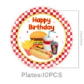 Rot-weiß karierte Geburtstag Party Pappteller mit Fast Food Motiv, 23cm 10 Stück - 10er Pack / 9 Zoll Teller
