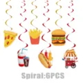 Fast-Food-Thema hängende Wirbel Party Dekoration Set Burger Pizza Hot Dog Spiralen - 6er Set / Wirbel Dekorationen
