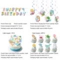Ozean Thema Geburtstag Party Dekoration Set mit Banner, Hängende Spiralen und Tortenaufleger. - 4-teiliges Deko-Set (Banner/Spiralen/Kuchenaufsätze)