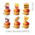 Fastfood Cupcake Topper Set, 24 Stueck Burger Hotdog Torten Deko fuer Geburtstag Party. - 24er Set / Cupcake-Topper