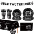 Black skeleton hand party tableware set, including paper plates, cups, napkins and banner. - Black Finger 7-Piece Set