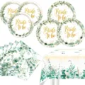 Eukalyptus Braut Party Geschirr Set mit Einweg Pappteller Servietten und Tischdecke - 4-teiliges Set (7"+9" Teller + Tischdecke + Servietten)