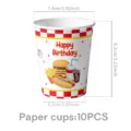 Detailansicht des Geburtstagspapierbechers mit Abmessungen, Burgermotiv und 10er Set. - 10er Pack / Papierbecher
