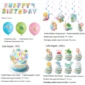 Ozean Thema Geburtstag Party Dekoration Set Luftballons Kuchenaufsätze hängende Spiralen süß - 5-Teiliges Set (Banner+Spirale+Großer Topper+Kleiner Topper+Ballon) / Meerestier-Thema