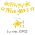 Gold glitter Happy New Year banner party hanging decoration set with 13 pieces supplies - Glitter Gold Happy New Year Banner (New Year Party Decoration)