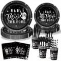 Black skeleton party tableware set with paper plates, cups, napkins and cutlery. - Black Finger 4-Piece Set