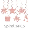 Rose gold glitter hanging swirl decorations set 6pcs for new year party celebration backdrop. - Rose Gold Happy New Year Swirls (New Year Party Decoration)