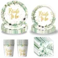 Eukalyptus Blätter Braut Party Einweg Pappteller Becher Servietten Geschirr Set Neu - 4-teiliges Set (7"+9" Teller + Becher + Servietten)