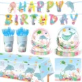 Ozean Thema Geburtstag Party Geschirr Set Teller Becher Servietten Tischdecke Banner - Meerestier-Kombination 2 / 7-teiliges Set 2