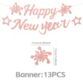 Glitter pink New Year banner detail showing sparkling letters and festive firework decor pieces. - Rose Gold Happy New Year Banner (New Year Party Decoration)