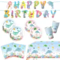 Ozean Thema Geburtstag Party Geschirr Set, inklusive Banner, Pappteller, Becher und Tischtuch. - Meerestier-Themen-Stil / 6-Teiliges Set