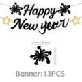New Year party banner decoration with black glitter letters and star fireworks pieces 13pcs - 13Pcs / Black Gold Happy New Year Banner (New Year Party Decoration)