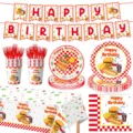 Fast Food Geburtstag Party Geschirr Set Pappteller Becher Banner Tischdecke Servietten - 7-Teiliges Set / 7-Teiliges Set