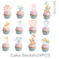 Babyparty Teddybär Muffin Aufleger Set, süße Gender Reveal Party Torten Deko 24 Stück - Kleine Cupcake Aufsätze 24 STÜCK