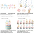 Bären Babyparty Dekoration Set, niedliche Gender Reveal Girlande und Tortenaufleger. - 4-teiliges Set (Banner x11, Großer Topper x1, Kleine Topper x24, Wirbel x6)