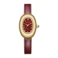 Damen Quarz Uhr elegante ovale Lederarmbanduhr vintage luxus Damenuhr stilvoll - Goldgehäuse Rotes Armband