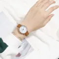 Simple student quartz watch with brown leather strap and white dial variant for exams. - Women's Brown Strap with White Dial