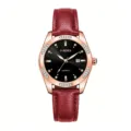 Damen rote Lederarmband Quarzuhr Roségold Gehäuse schwarzes Strass Zifferblatt mit Datum - Goldenes Gehäuse Rotes Armband Schwarzes Zifferblatt