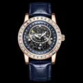 Luxus Sternenhimmel Armbanduhr für Herren, Roségold Gehäuse mit Diamantlünette, blaues Lederarmband. - Roségoldenes Gehäuse Blaues Zifferblatt Blaues Armband