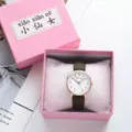 Green strap quartz watch with pink gold case and gift box for women daily fashion style - Green