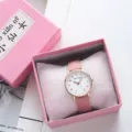 Cherry blossom pink watch cute student minimalist quartz watch with pink leather strap - Pink