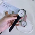 Minimale Quarzurmuhr für Studenten und Prüfungen, leises schwarzes Lederarmband. - Herrenmodell mit schwarzem Armband und weißem Zifferblatt