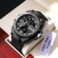 Robuste Sport-Digitaluhr für Herren und Schüler, wasserdichtes Multifunktionsdesign. - Schwarzes Armband Schwarzes Zifferblatt