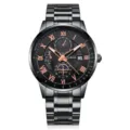 Herren Quarz Uhr mit schwarzem Zifferblatt Edelstahlarmband und Datum für den Alltag. - Schwarzes Stahlarmband Schwarzes Gehäuse Schwarzes Zifferblatt