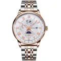 Herrenuhr Edelstahl Quarzuhr Business Freizeit Armbanduhr mit Kalender und stilvolles Design - Bicolores Edelstahlarmband & goldenes Gehäuse mit weißem Zifferblatt